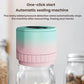 Electric vacuum sealing machine with lid on a mason jar, teal and pink