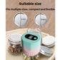 Electric vacuum sealer set with mason jars around it, teal and pink