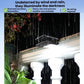 Glowing white solar clip-on lights under eaves with rain effects