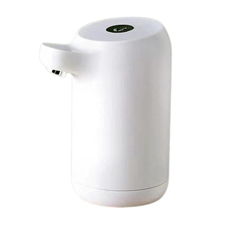 Automatic water bottle pump dispenser, white countertop unit with angled outlet nozzle