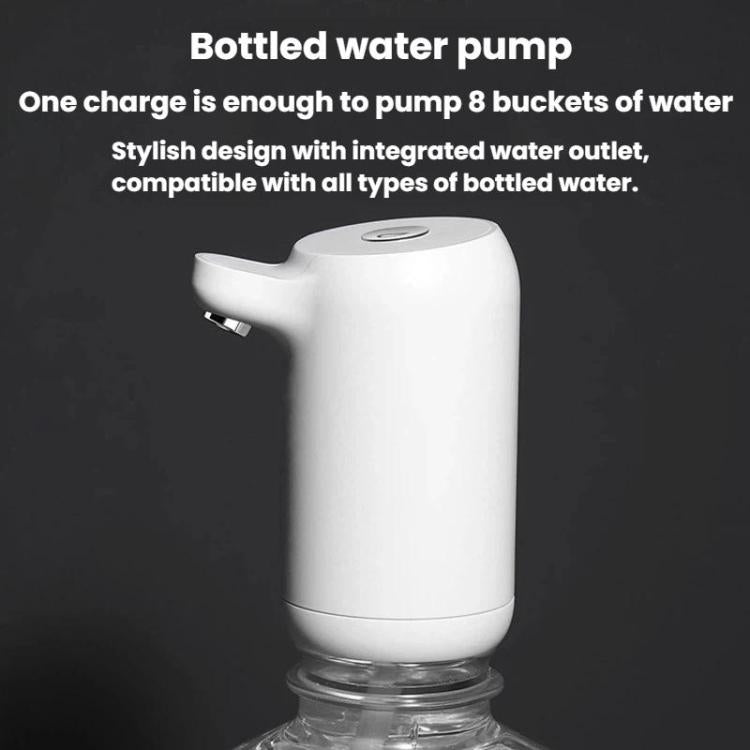 Automatic water bottle pump dispenser, white unit mounted on a bottle neck