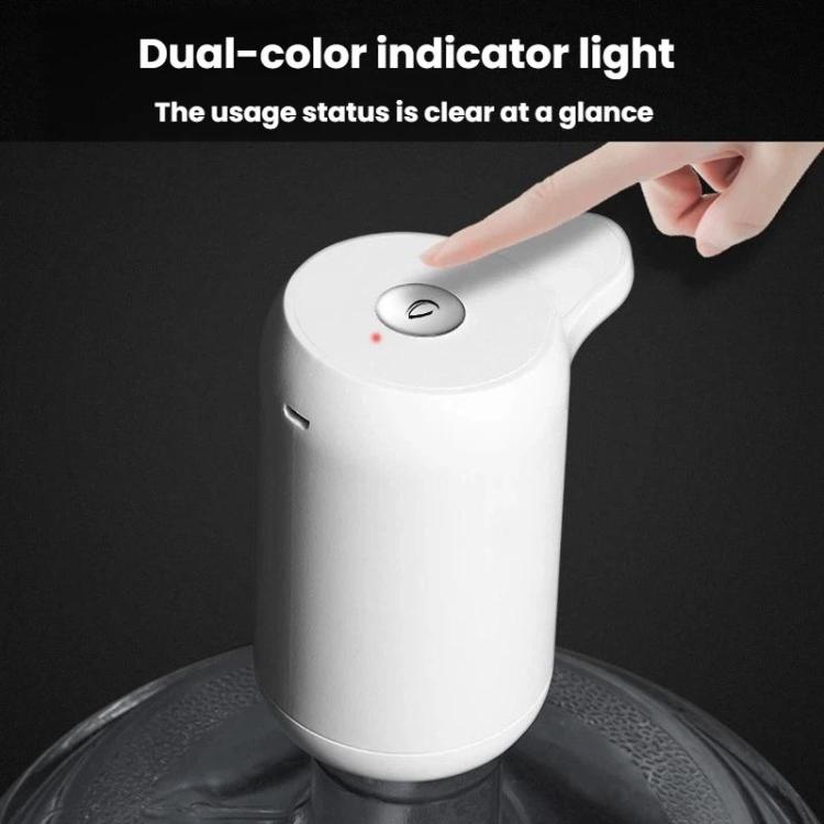 Automatic water bottle pump dispenser, white with top indicator button and colored status light