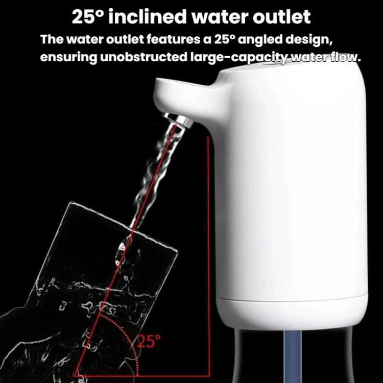 Automatic water bottle pump dispenser, white showing angled water outlet stream