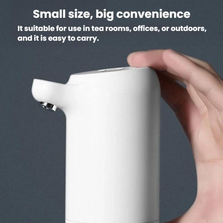 Automatic water bottle pump dispenser, white compact top and angled spout with hand
