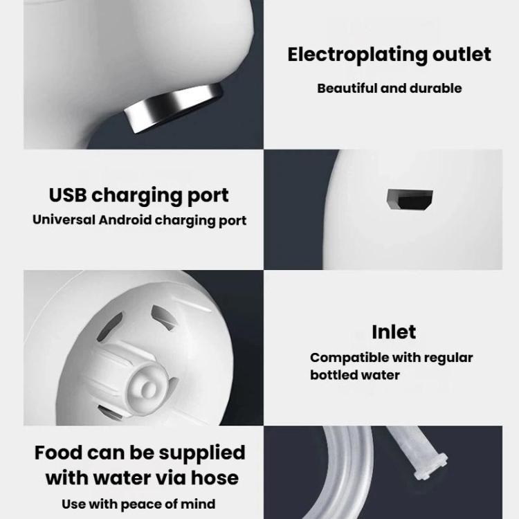 Automatic water bottle pump dispenser close-up of charging port and inlet components