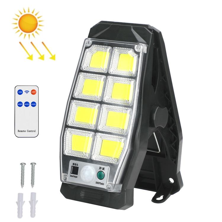 Black solar clip-on wall light with 8 COB LED squares and motion sensor