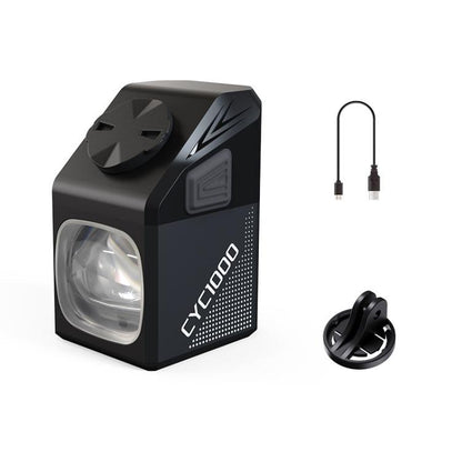 CYCLAIMI dark gray bicycle front light with mount, cables, and bracket base