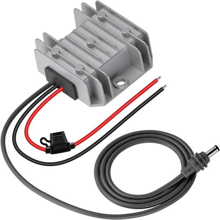 DC boost power converter with heat-sink housing and attached DC power cables