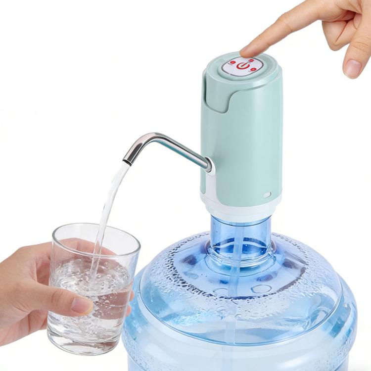 Automatic water dispenser pump with stainless spout pouring water into a glass