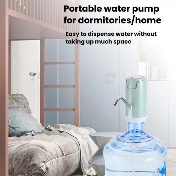 Portable automatic water pump dispenser on a water jug with stainless spout