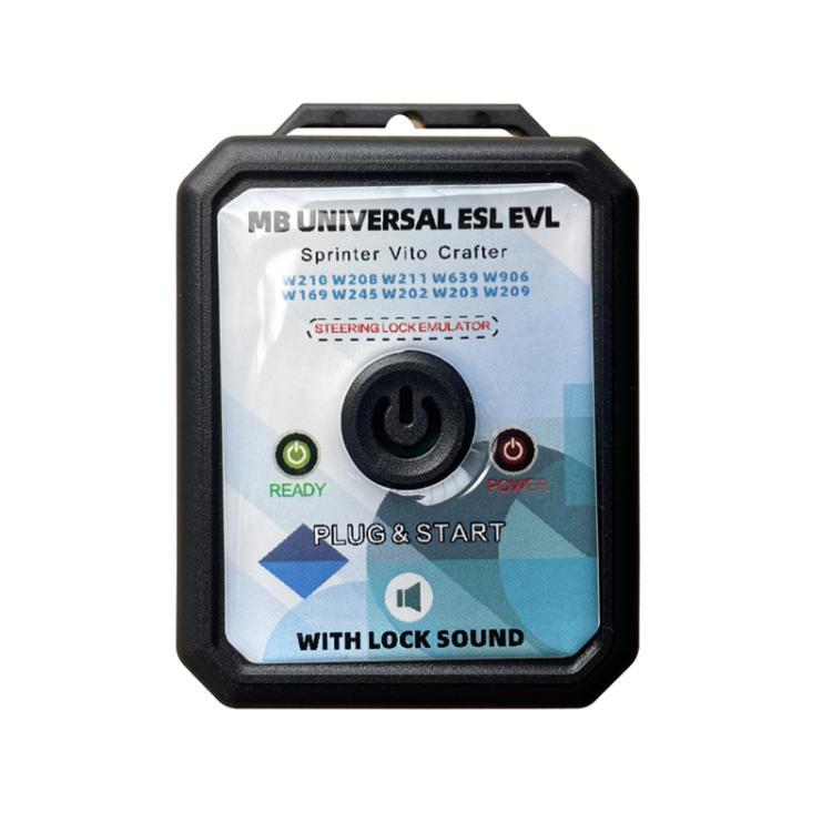 Steering lock emulator with front display panel and power/ready buttons, with lock sound