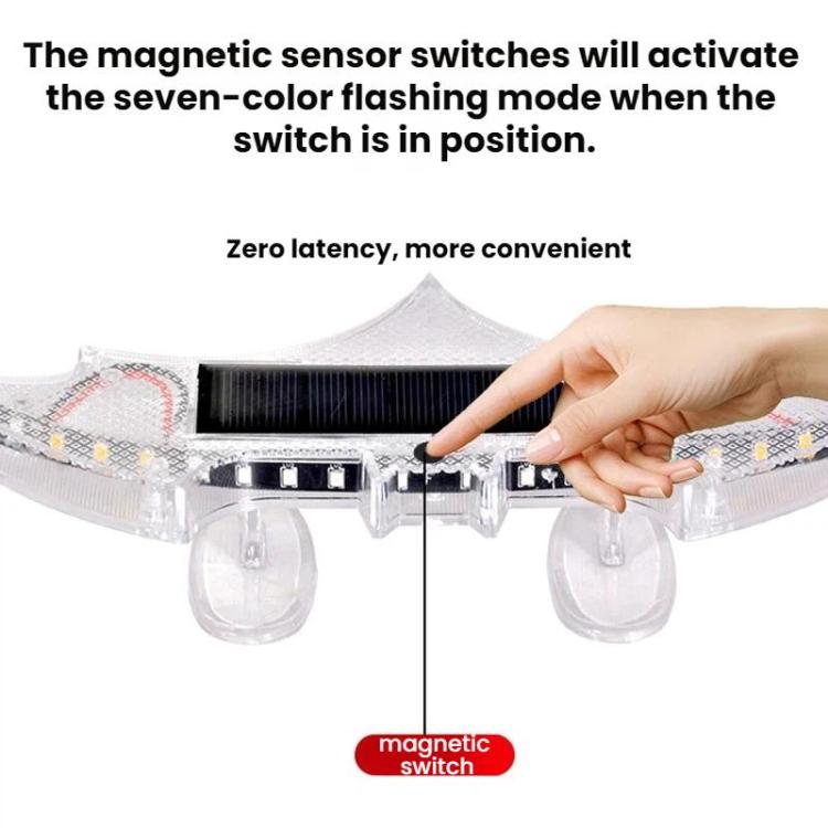 Solar-powered rear wing light with magnetic switch and solar panel for rear mounting