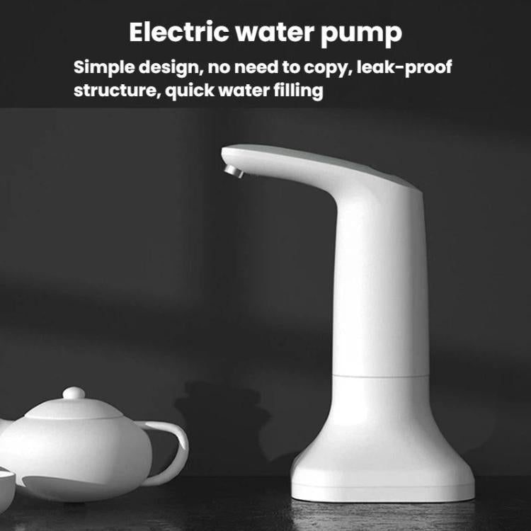Portable electric water pump with curved spout and wide base, white finish