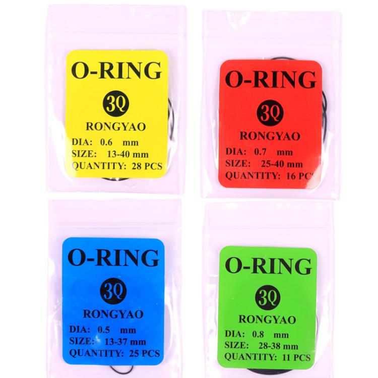Watch back cover O-ring seal kit with four colored O-ring size packets