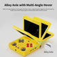 Yellow foldable handheld retro game console with dual joysticks and open hinge design