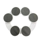 Rotating Lazy Susan serving tray with eight dark round plates and white rim