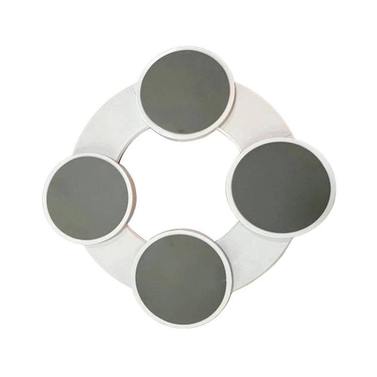 Rotating Lazy Susan serving tray with four dark round plate inserts