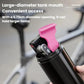 Black tool canister with open large tank mouth and pink cap insert