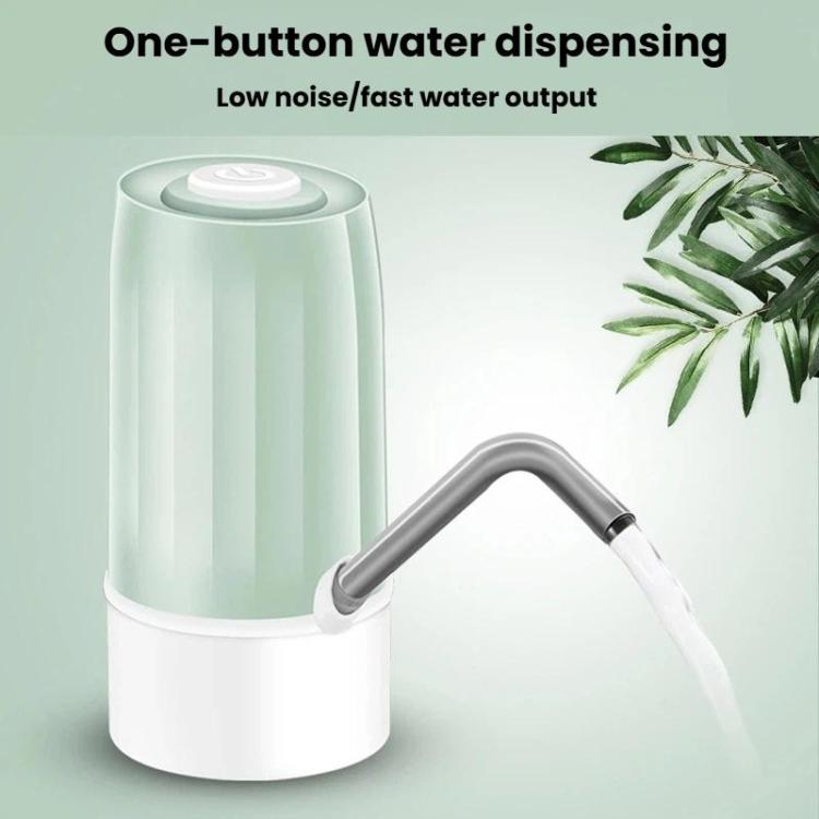 Mint green electric water dispenser with curved spout and white base for bottled water