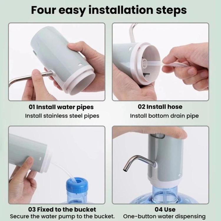 Light green electric water dispenser showing install setup with hands near water unit