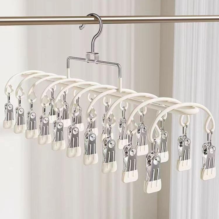 White windproof drying clip hanger with 20 stainless steel clips for socks and underwear
