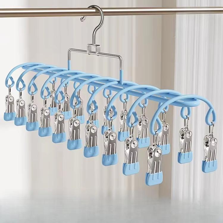 Blue windproof drying clip hanger with 20 stainless steel clips for socks and underwear