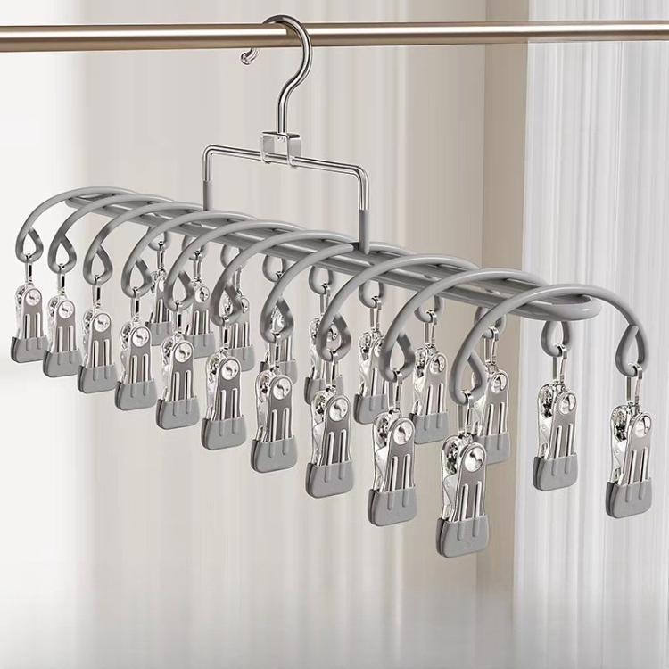 Gray windproof drying clip hanger with 20 stainless steel clips for socks and underwear