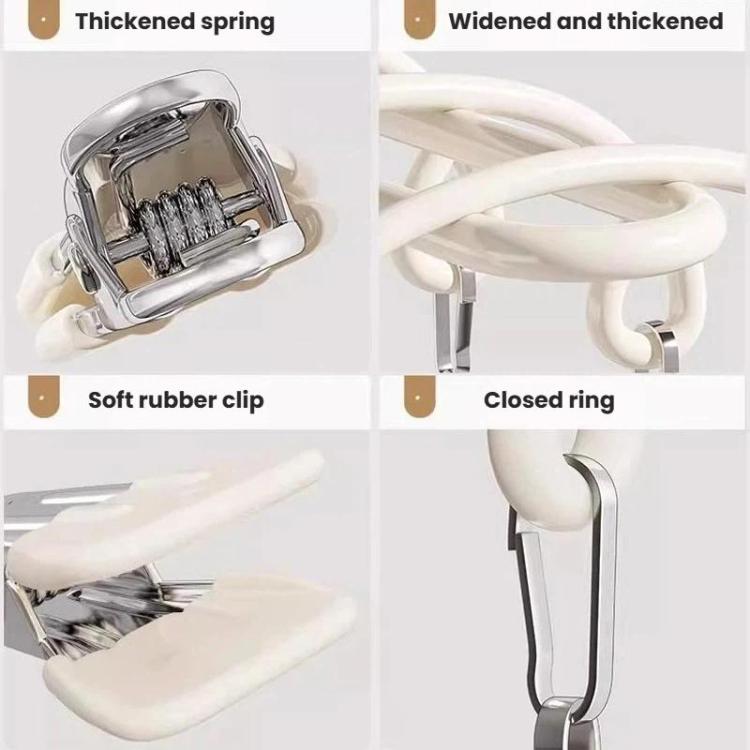 Stainless steel spring clip with soft rubber pads and widened clip arms, closed ring