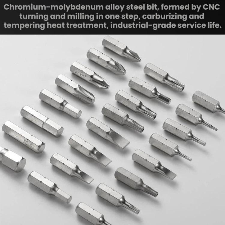 Chrome metal screwdriver bits with varied tip profiles in a clustered view