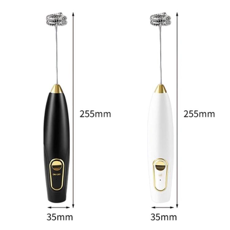 Wireless milk frother size guide: black and white, 255mm height and 35mm diameter.