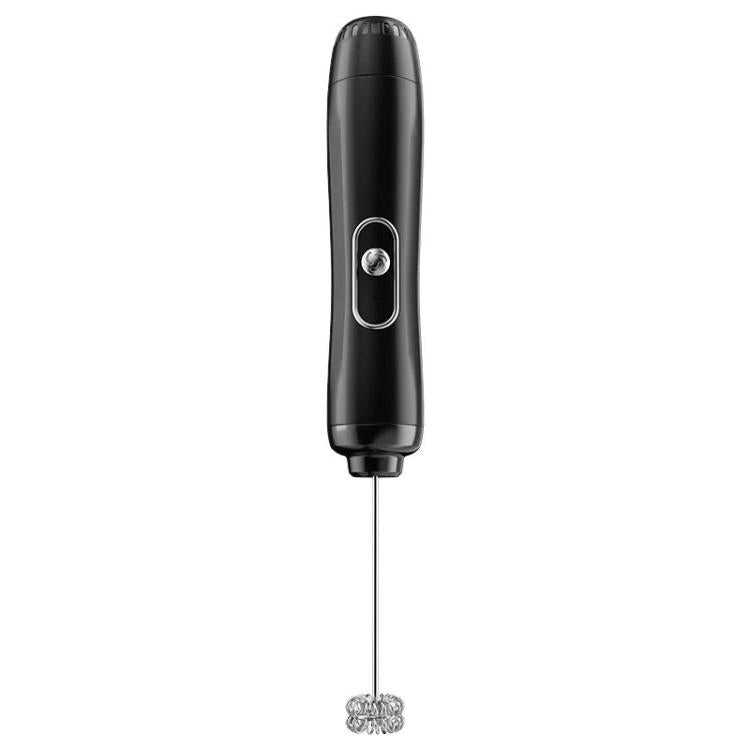 Wireless handheld electric milk frother whisk, black body with button switch