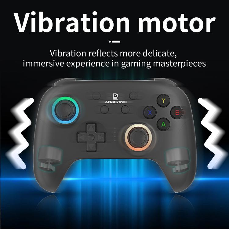 Dark gray game controller with RGB ring grips and ABXY face buttons