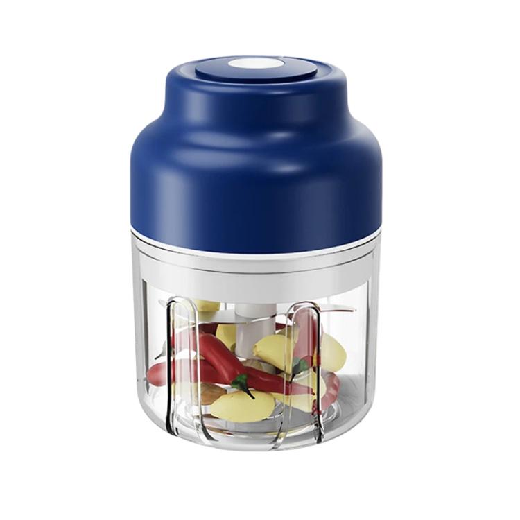 Blue 320ml wireless electric garlic chopper with transparent cup and 6 stainless blades