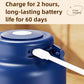 Blue chopper with side charging port and white USB cable attached to base