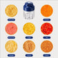 Mini electric garlic chopper with ingredient chopping sample icons for garlic, ginger, chili