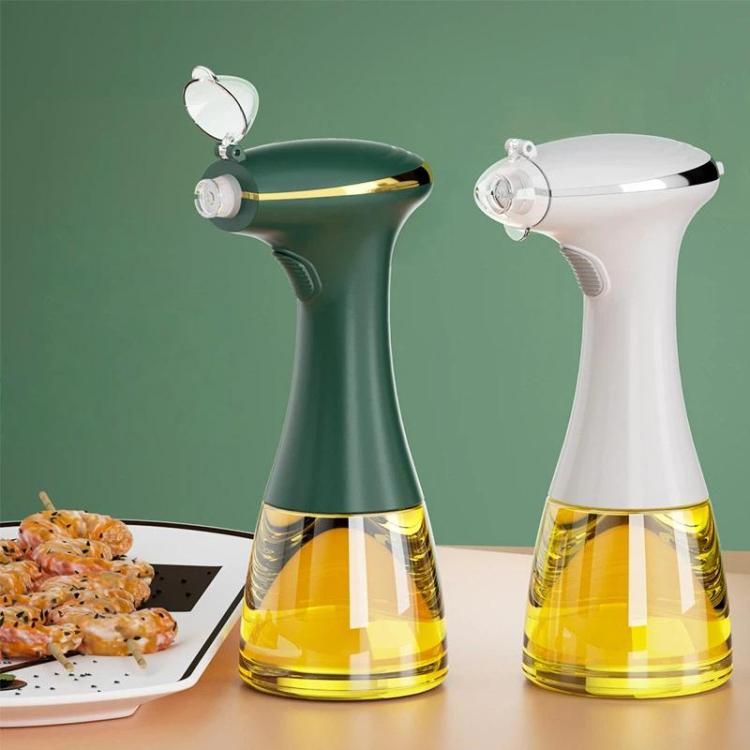 Electric oil sprayer bottles set, green and white with chrome spray heads