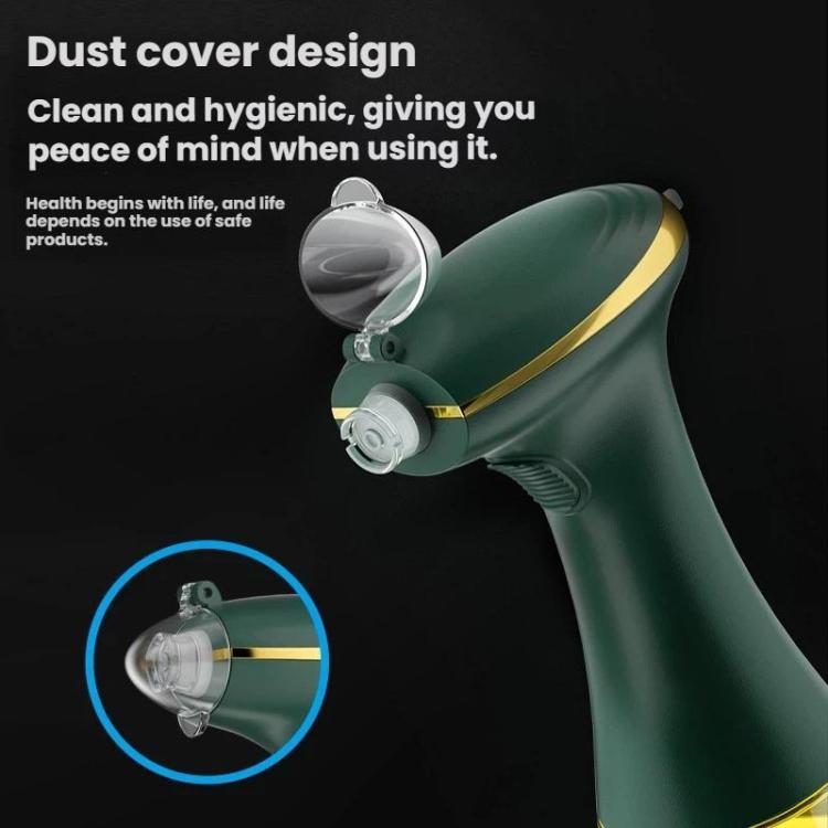 Electric oil sprayer bottle, green body with dust-cover spray cap and chrome nozzle