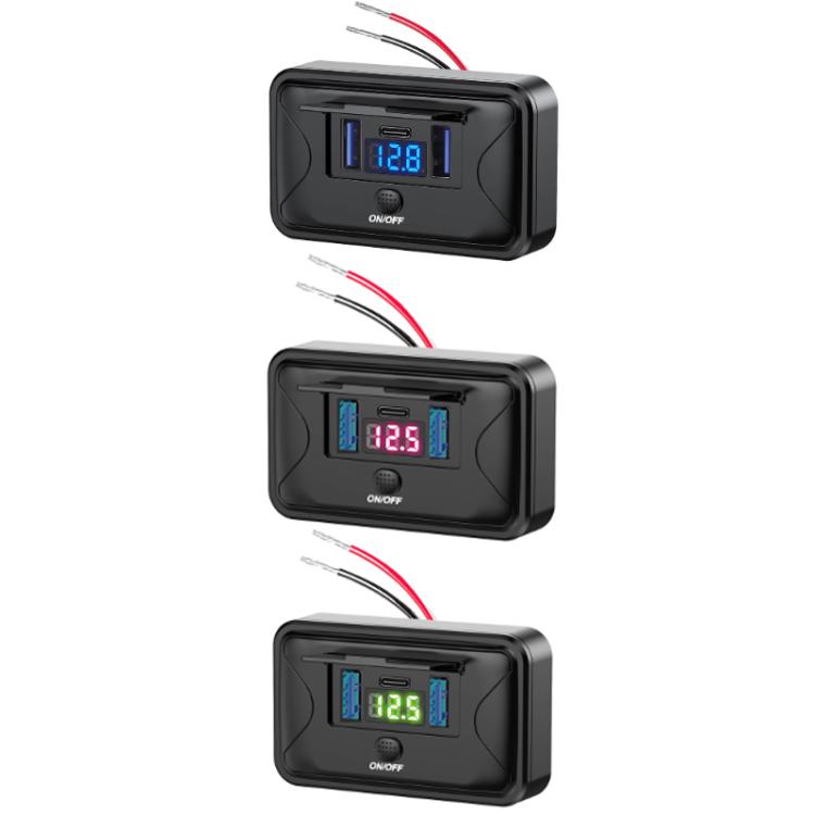 Car fast charger with built-in LED voltage display and waterproof cover, multiple LED colors