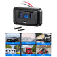 Black car fast charger with LED voltage display and wiring cover, plus two mounting screws
