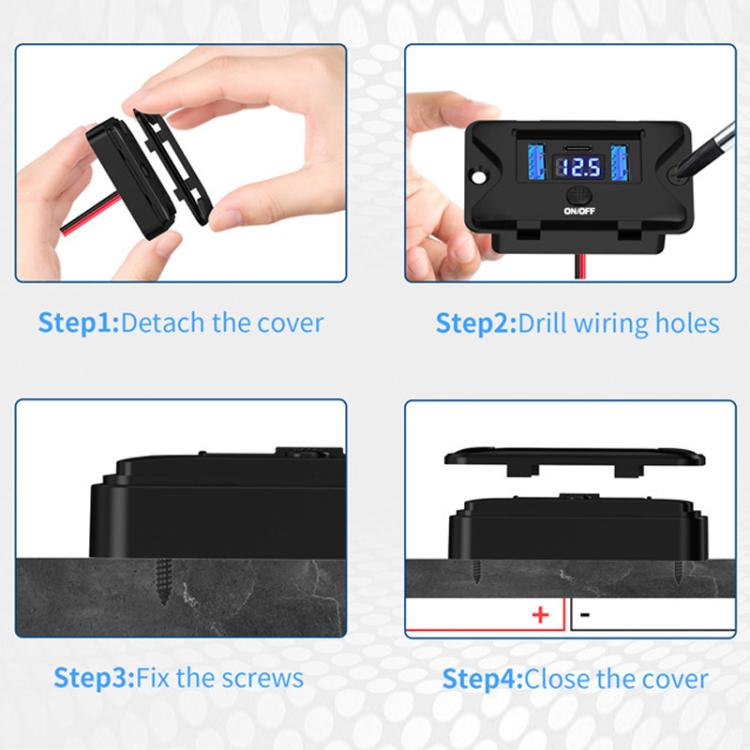 Car fast charger installation view with open cover, wiring connections, and mounting screws