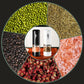 Electric grinder pair, black and white, shown over mixed spices