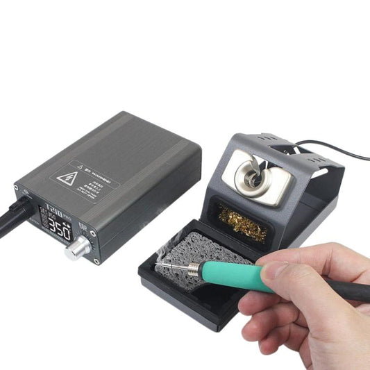 Digital soldering station with LED display, soldering iron and stand with sponge