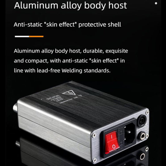 Digital soldering station control unit with aluminum housing and red power switch