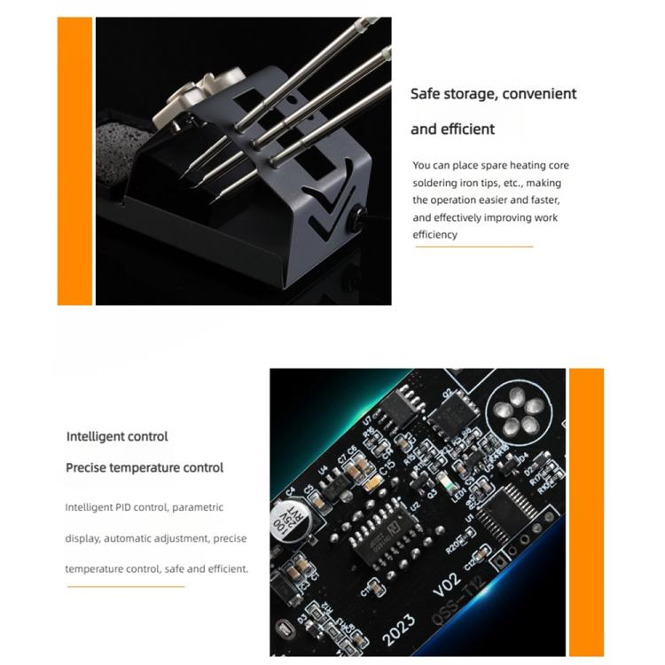 Soldering iron stand with metal slots and circuit board detail