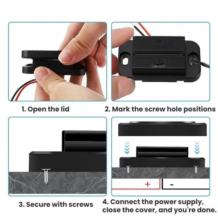 Car USB charging port module installation view with labeled screw holes and wiring