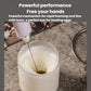 White whisk beater frothing milk in a cup