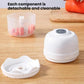 White rechargeable mini food chopper with detachable lid and cleaning blade tray