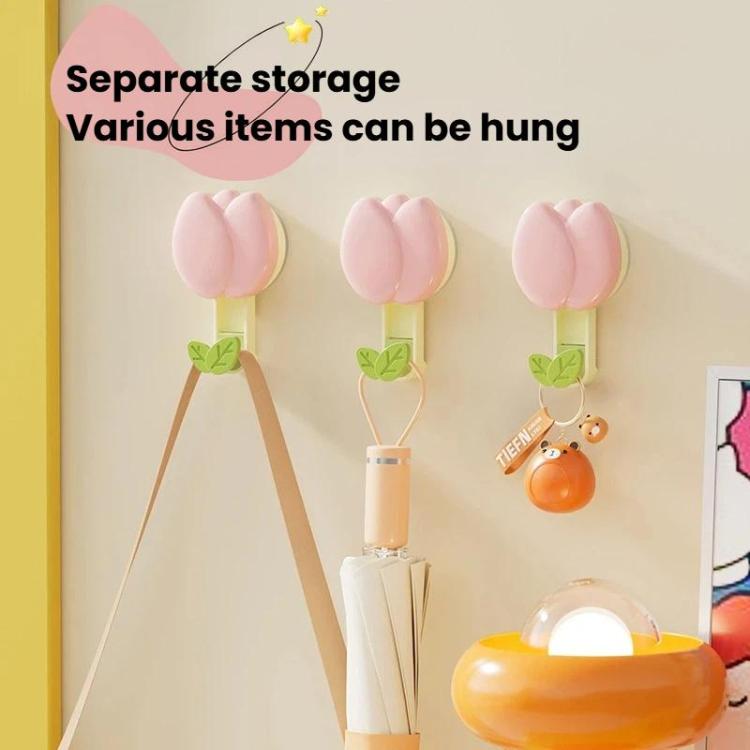 Set of pink flower suction towel racks with leaf hooks for hanging small items