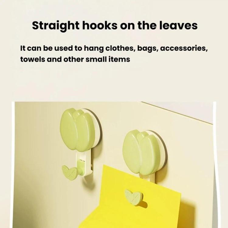 Green flower suction cup towel rack with two straight leaf hooks for small items