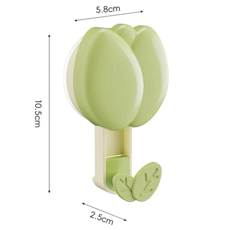 Green flower suction cup towel rack with two hooks and a small display base